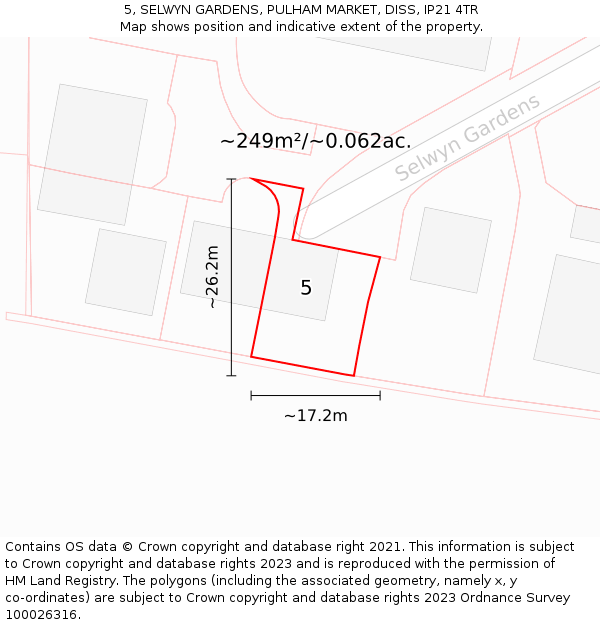 5, SELWYN GARDENS, PULHAM MARKET, DISS, IP21 4TR: Plot and title map