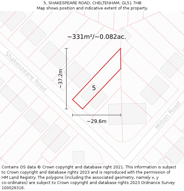 5, SHAKESPEARE ROAD, CHELTENHAM, GL51 7HB: Plot and title map