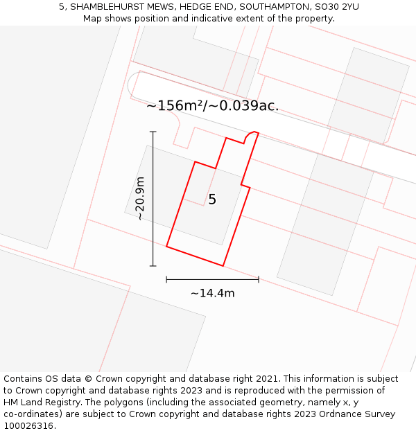 5, SHAMBLEHURST MEWS, HEDGE END, SOUTHAMPTON, SO30 2YU: Plot and title map