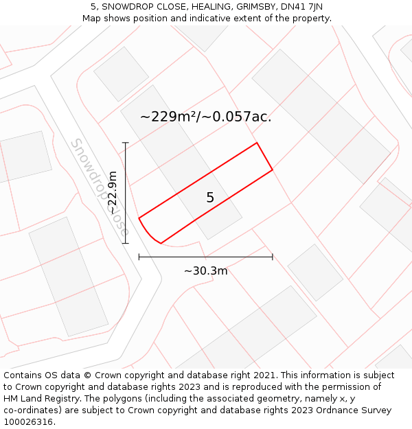 5, SNOWDROP CLOSE, HEALING, GRIMSBY, DN41 7JN: Plot and title map