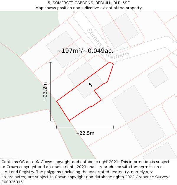 5, SOMERSET GARDENS, REDHILL, RH1 6SE: Plot and title map