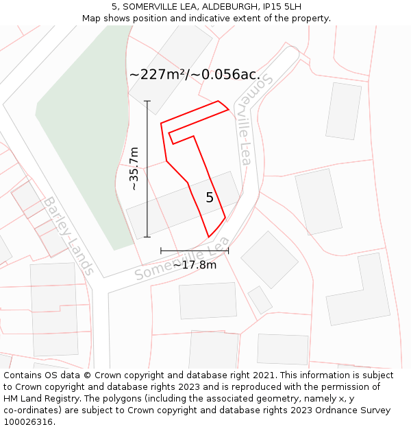 5, SOMERVILLE LEA, ALDEBURGH, IP15 5LH: Plot and title map