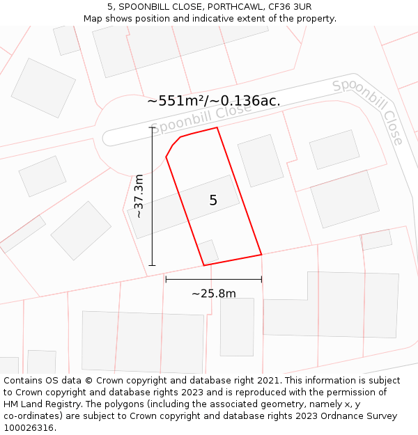 5, SPOONBILL CLOSE, PORTHCAWL, CF36 3UR: Plot and title map