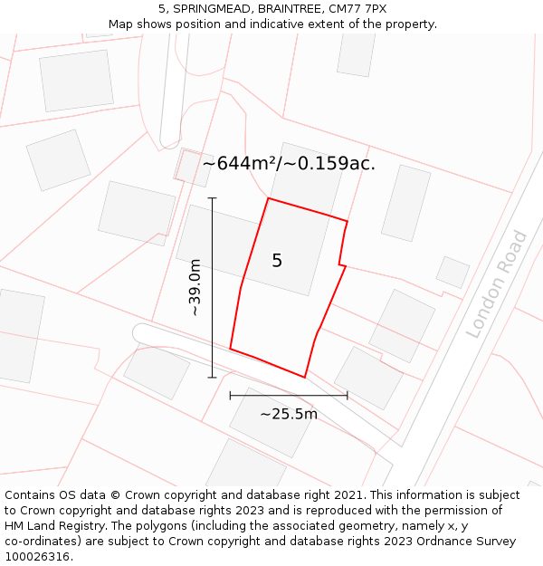 5, SPRINGMEAD, BRAINTREE, CM77 7PX: Plot and title map