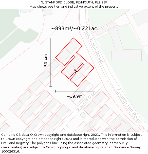 5, STAMFORD CLOSE, PLYMOUTH, PL9 9SF: Plot and title map