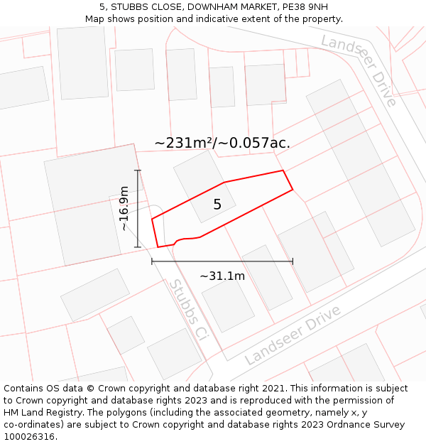 5, STUBBS CLOSE, DOWNHAM MARKET, PE38 9NH: Plot and title map