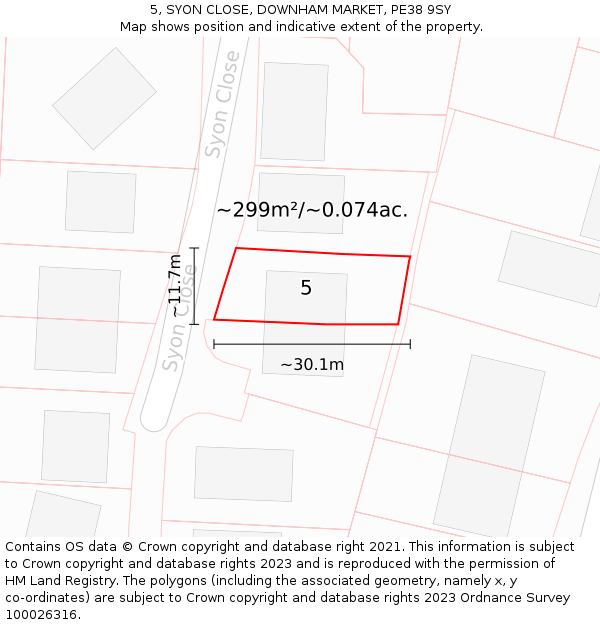 5, SYON CLOSE, DOWNHAM MARKET, PE38 9SY: Plot and title map