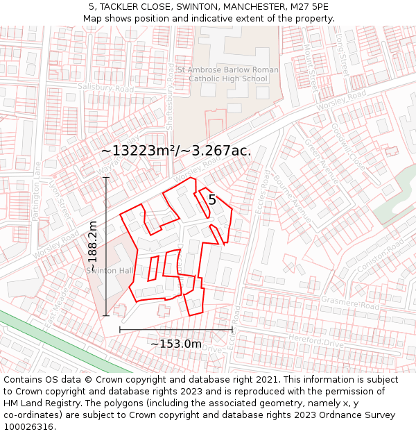 5, TACKLER CLOSE, SWINTON, MANCHESTER, M27 5PE: Plot and title map