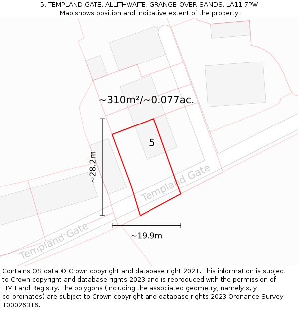 5, TEMPLAND GATE, ALLITHWAITE, GRANGE-OVER-SANDS, LA11 7PW: Plot and title map