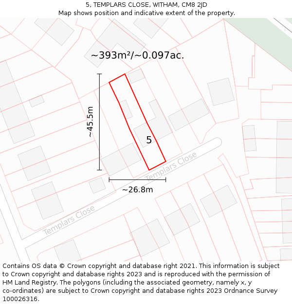 5, TEMPLARS CLOSE, WITHAM, CM8 2JD: Plot and title map