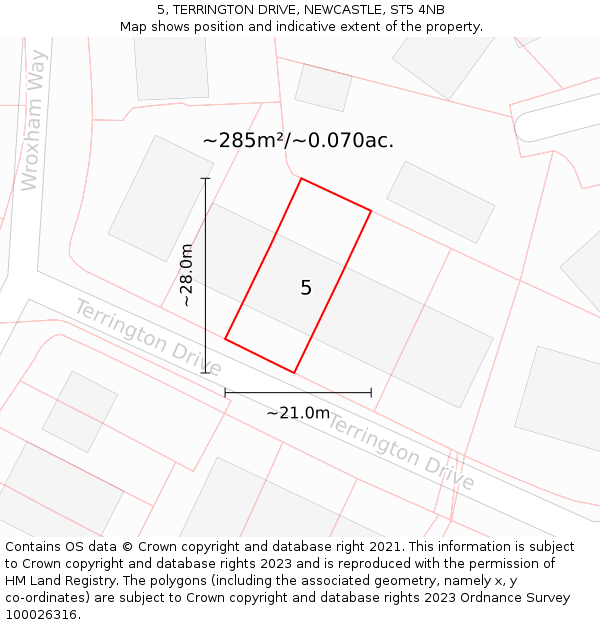 5, TERRINGTON DRIVE, NEWCASTLE, ST5 4NB: Plot and title map