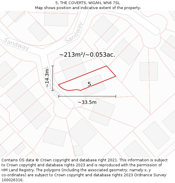 5, THE COVERTS, WIGAN, WN6 7SL: Plot and title map