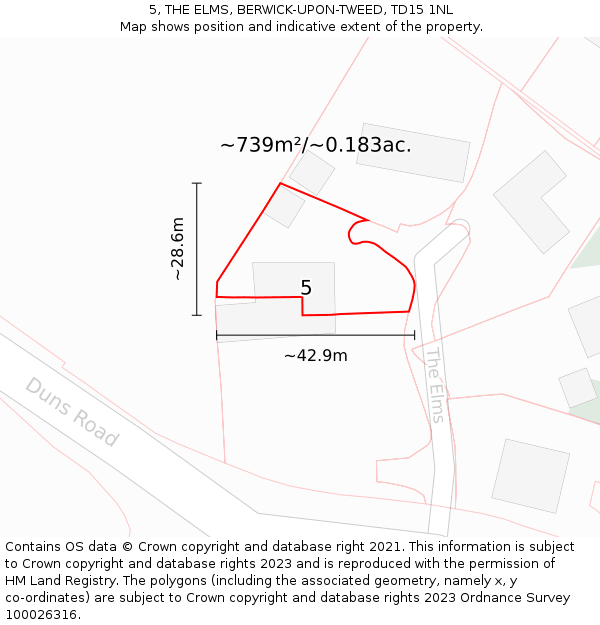 5, THE ELMS, BERWICK-UPON-TWEED, TD15 1NL: Plot and title map