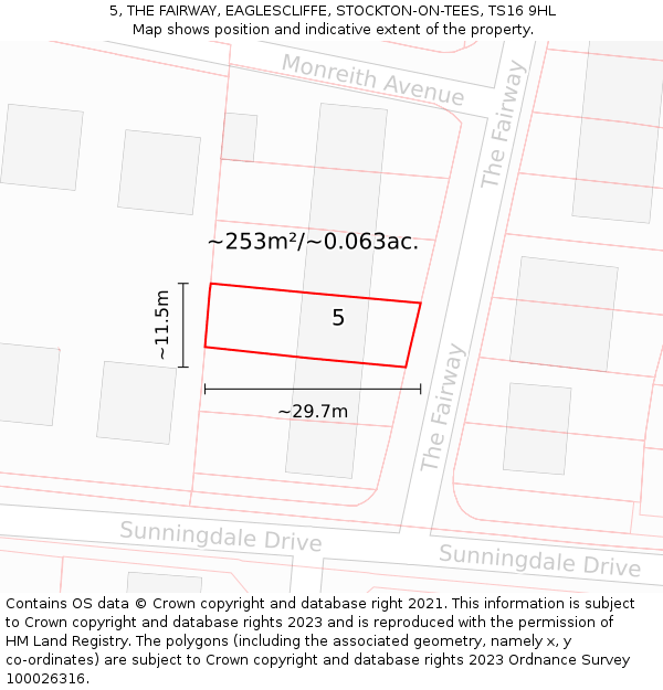 5, THE FAIRWAY, EAGLESCLIFFE, STOCKTON-ON-TEES, TS16 9HL: Plot and title map