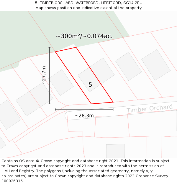 5, TIMBER ORCHARD, WATERFORD, HERTFORD, SG14 2PU: Plot and title map