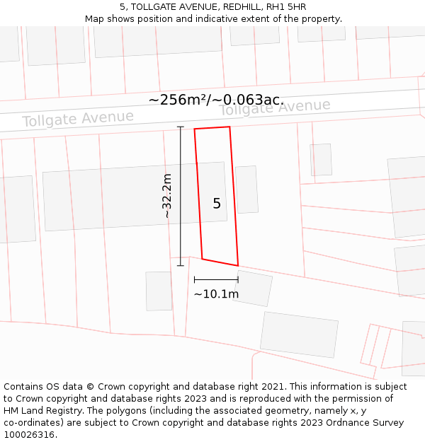 5, TOLLGATE AVENUE, REDHILL, RH1 5HR: Plot and title map