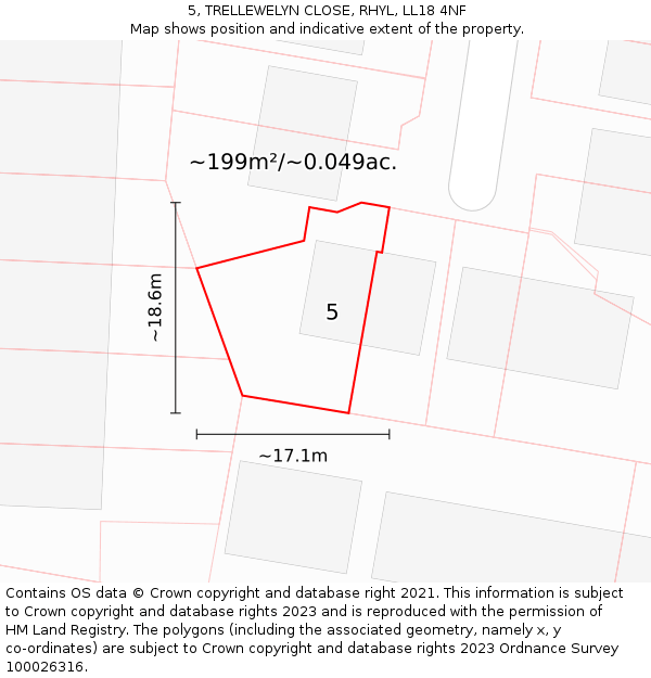 5, TRELLEWELYN CLOSE, RHYL, LL18 4NF: Plot and title map