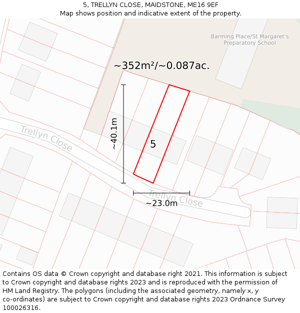 5, TRELLYN CLOSE, MAIDSTONE, ME16 9EF: Plot and title map