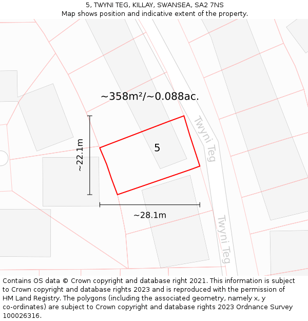 5, TWYNI TEG, KILLAY, SWANSEA, SA2 7NS: Plot and title map