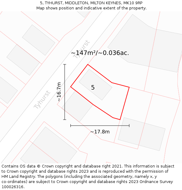 5, TYHURST, MIDDLETON, MILTON KEYNES, MK10 9RP: Plot and title map