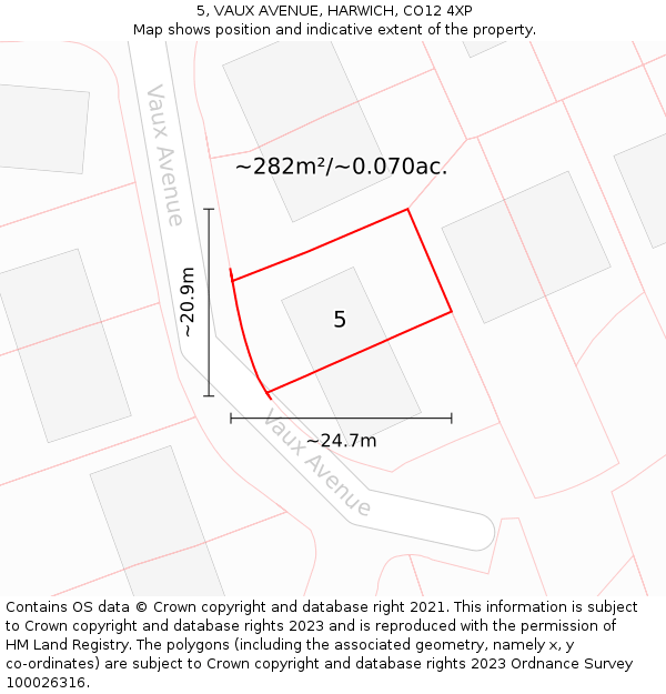 5, VAUX AVENUE, HARWICH, CO12 4XP: Plot and title map