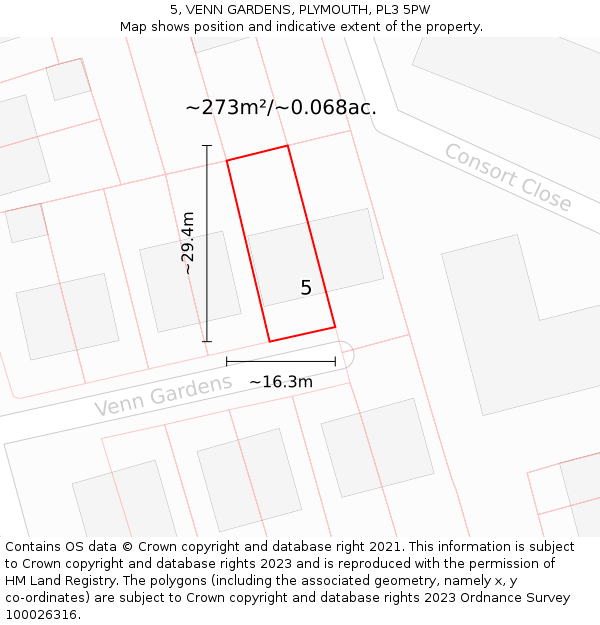 5, VENN GARDENS, PLYMOUTH, PL3 5PW: Plot and title map