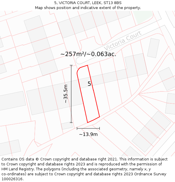 5, VICTORIA COURT, LEEK, ST13 8BS: Plot and title map