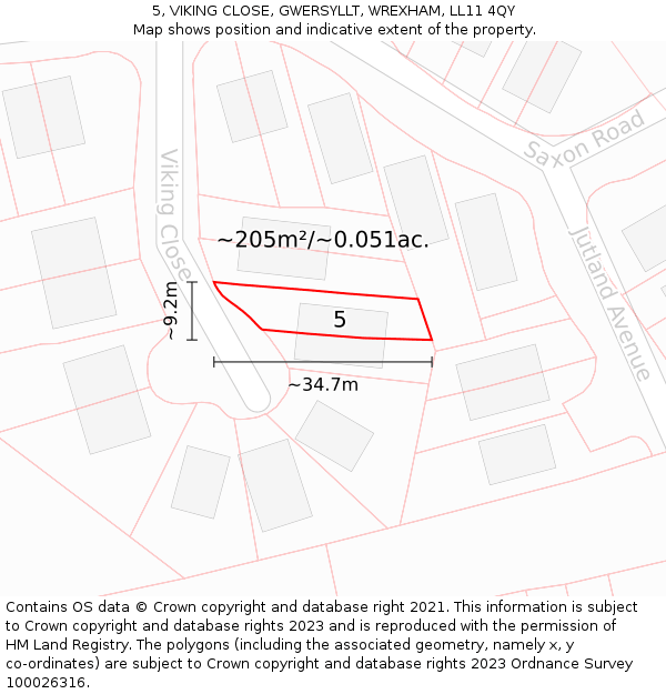 5, VIKING CLOSE, GWERSYLLT, WREXHAM, LL11 4QY: Plot and title map