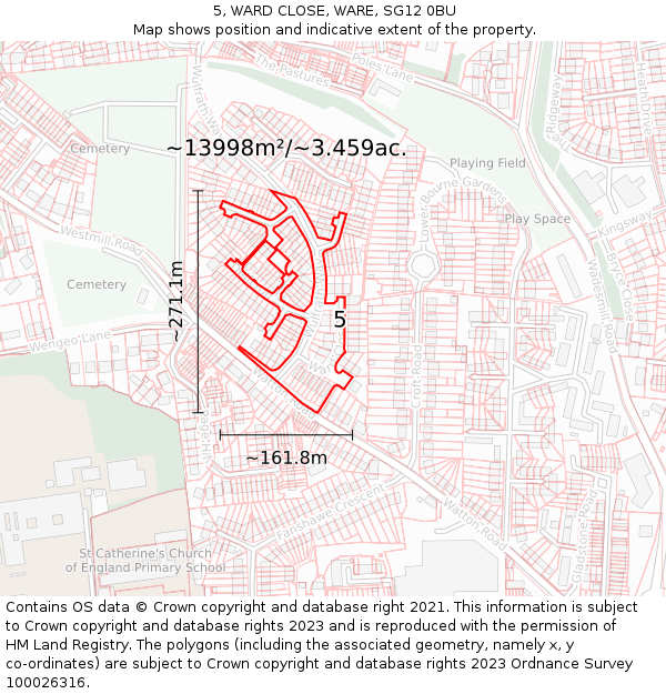 5, WARD CLOSE, WARE, SG12 0BU: Plot and title map