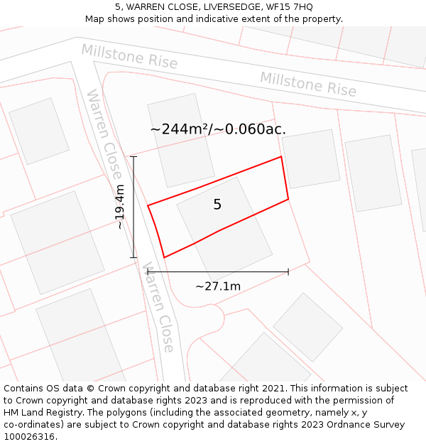 5, WARREN CLOSE, LIVERSEDGE, WF15 7HQ: Plot and title map