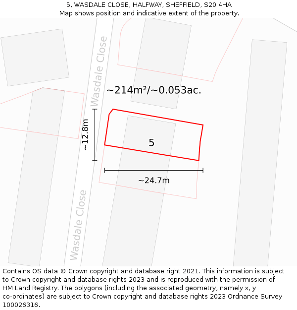 5, WASDALE CLOSE, HALFWAY, SHEFFIELD, S20 4HA: Plot and title map