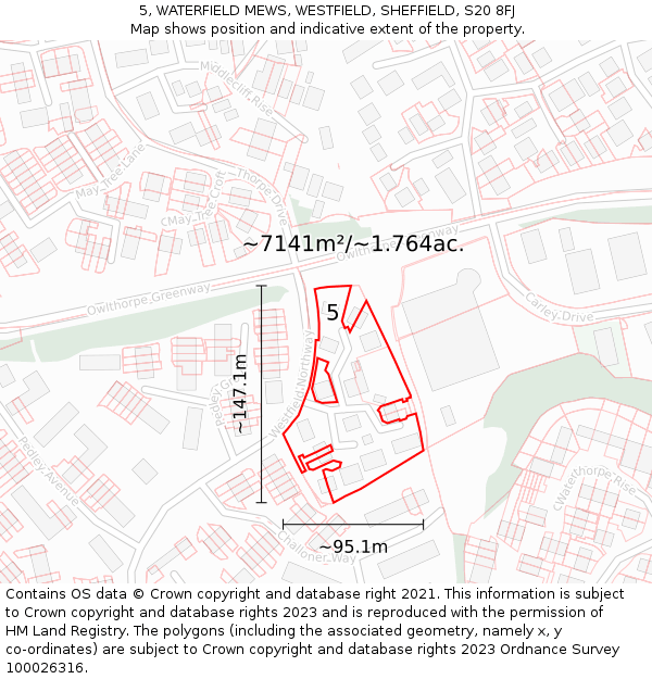 5, WATERFIELD MEWS, WESTFIELD, SHEFFIELD, S20 8FJ: Plot and title map