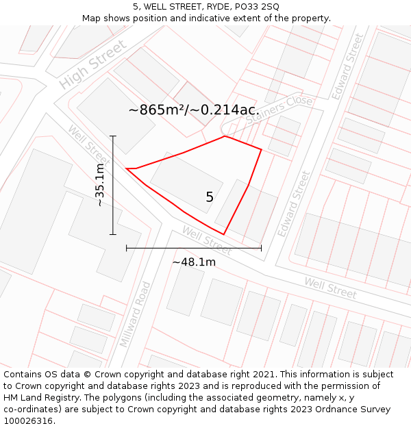 5, WELL STREET, RYDE, PO33 2SQ: Plot and title map