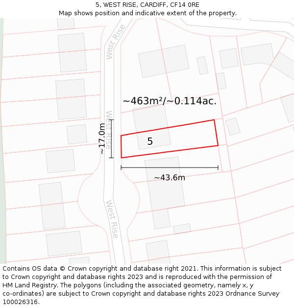 5, WEST RISE, CARDIFF, CF14 0RE: Plot and title map