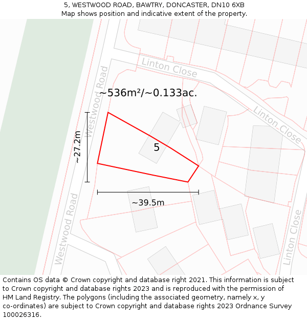 5, WESTWOOD ROAD, BAWTRY, DONCASTER, DN10 6XB: Plot and title map