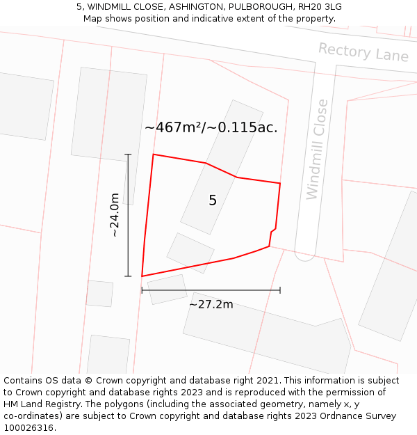 5, WINDMILL CLOSE, ASHINGTON, PULBOROUGH, RH20 3LG: Plot and title map