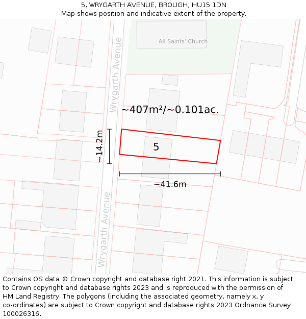 5, WRYGARTH AVENUE, BROUGH, HU15 1DN: Plot and title map