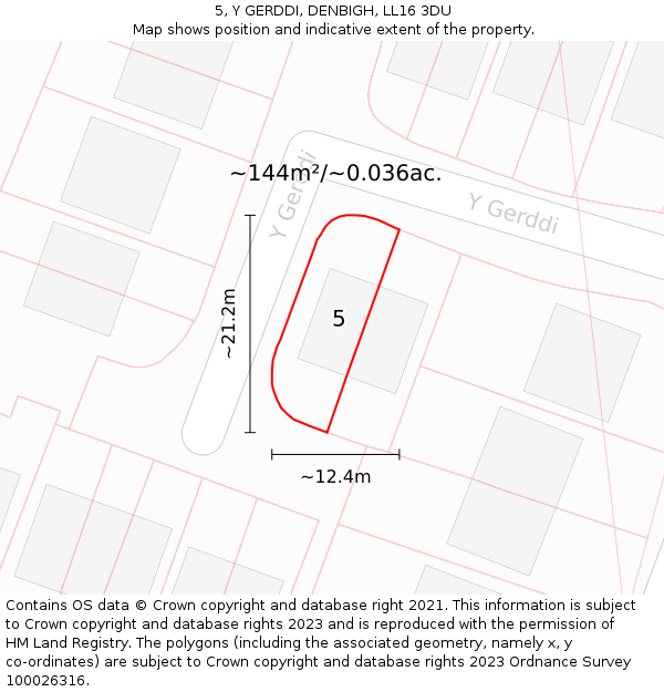 5, Y GERDDI, DENBIGH, LL16 3DU: Plot and title map