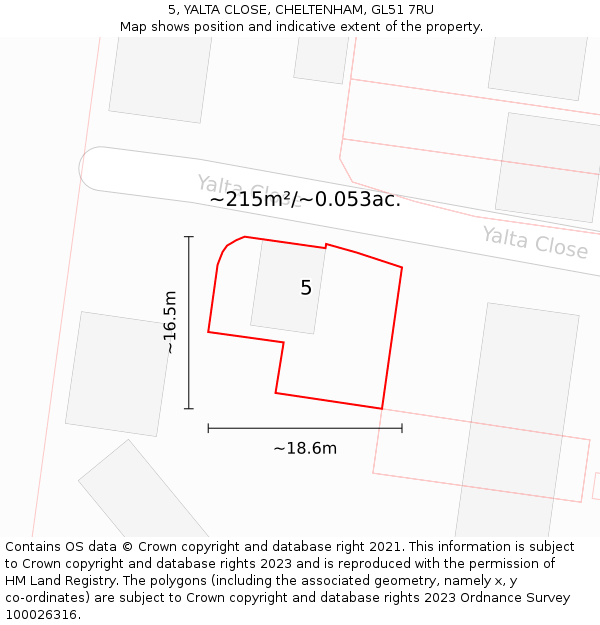 5, YALTA CLOSE, CHELTENHAM, GL51 7RU: Plot and title map