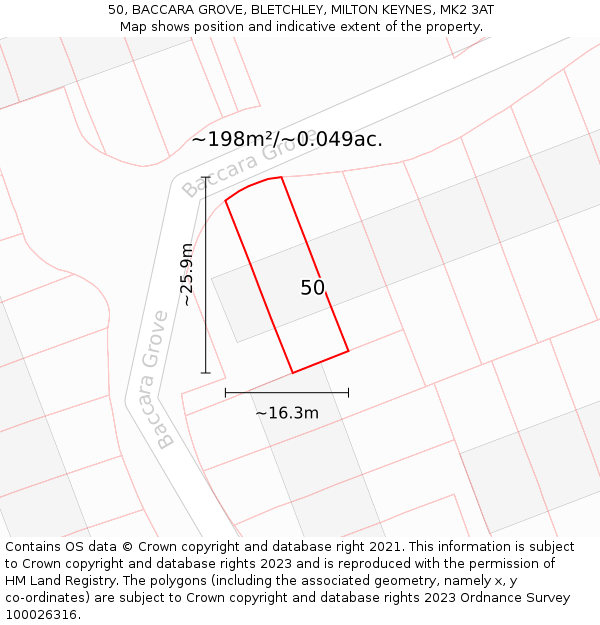 50, BACCARA GROVE, BLETCHLEY, MILTON KEYNES, MK2 3AT: Plot and title map