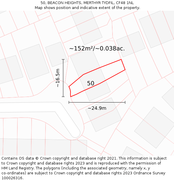 50, BEACON HEIGHTS, MERTHYR TYDFIL, CF48 1NL: Plot and title map