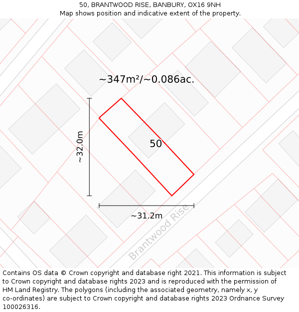 50, BRANTWOOD RISE, BANBURY, OX16 9NH: Plot and title map