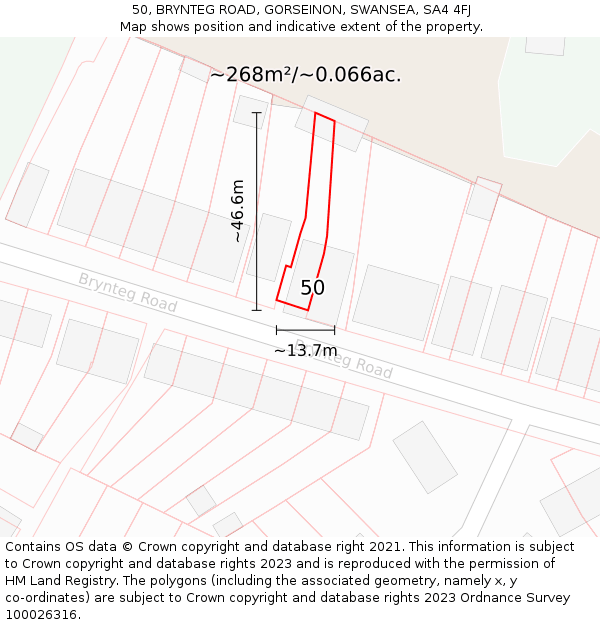 50, BRYNTEG ROAD, GORSEINON, SWANSEA, SA4 4FJ: Plot and title map