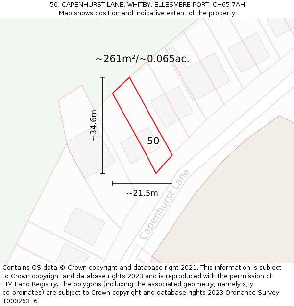 50, CAPENHURST LANE, WHITBY, ELLESMERE PORT, CH65 7AH: Plot and title map