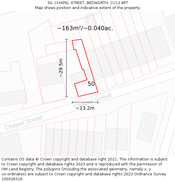 50, CHAPEL STREET, BEDWORTH, CV12 8PT: Plot and title map