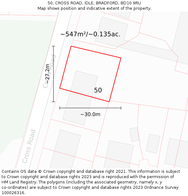 50, CROSS ROAD, IDLE, BRADFORD, BD10 9RU: Plot and title map