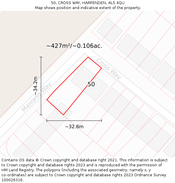 50, CROSS WAY, HARPENDEN, AL5 4QU: Plot and title map