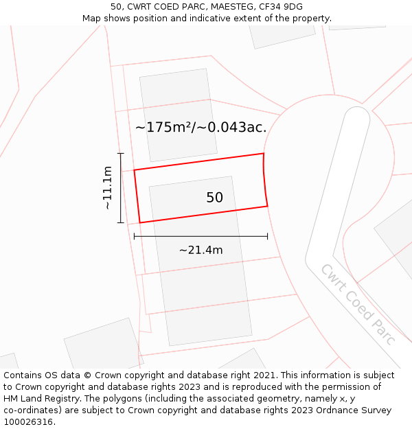 50, CWRT COED PARC, MAESTEG, CF34 9DG: Plot and title map