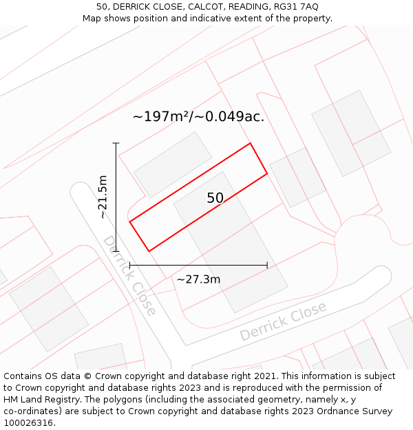 50, DERRICK CLOSE, CALCOT, READING, RG31 7AQ: Plot and title map