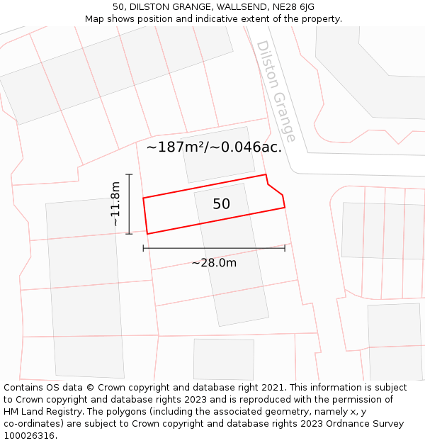 50, DILSTON GRANGE, WALLSEND, NE28 6JG: Plot and title map